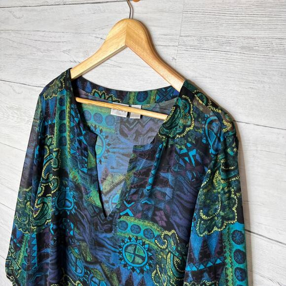Chicos Blouse Womens Size 3/XL Colorful Paisley Geometric Floral 100% Silk - Picture 9 of 16
